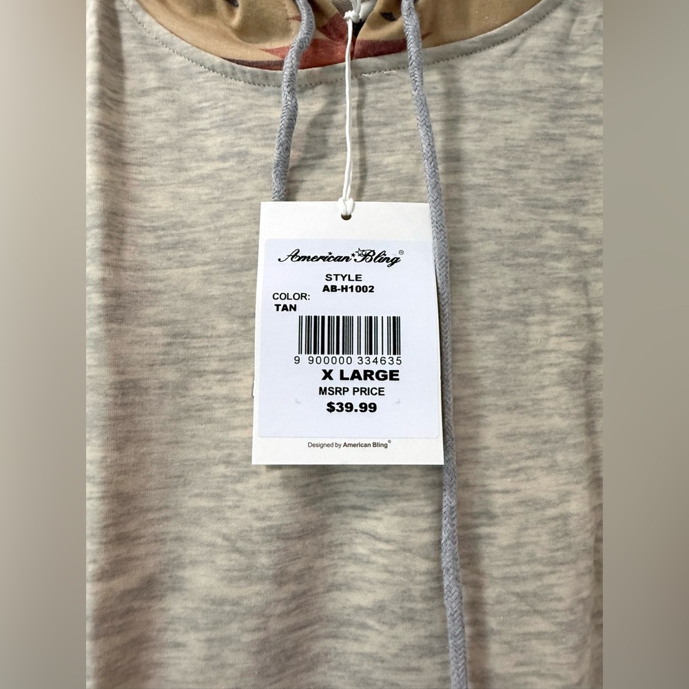 American Bling Southwestern Pattern Tan Hoodie Sweatshirt with Aztec Print “NWT” - Picture 5 of 7